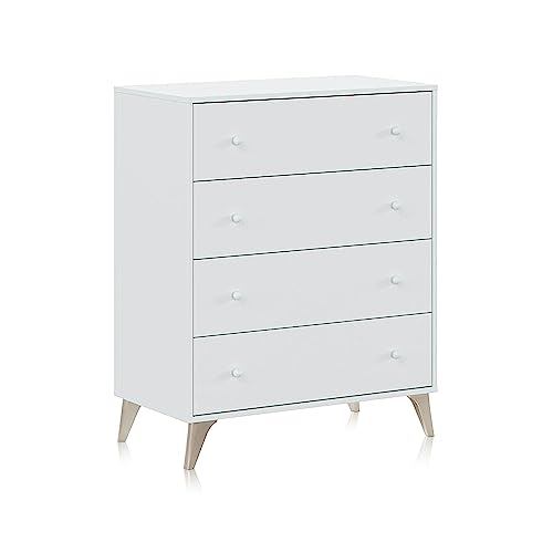 Habitdesign Komoda s 4 predali, za spalnico, Sweet Model, Artik White Finish, Mere: 77,5 cm (širina) x 95 cm (višina) x 40 cm (globina)