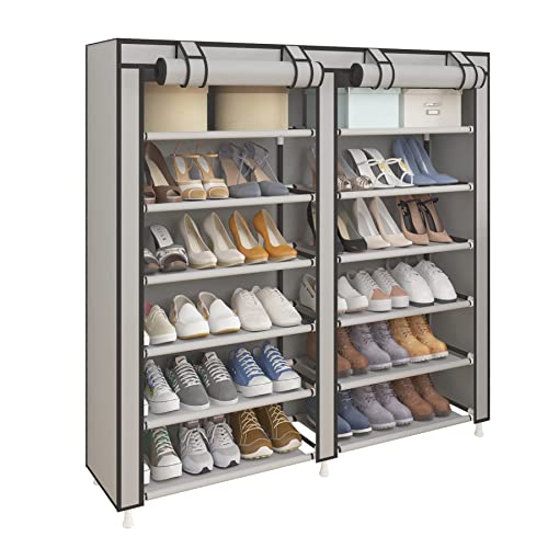 UDEAR Shoes Rack Shoe Rack Organizator s krpo za čevlje, 7-stopenjsko stojalo za čevlje s sivo zaščito proti prahu