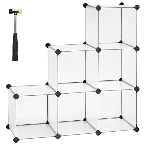 Modularni regal SONGMICS s 6 predelki, plastični modularni organizator z nogami, stojalo za čevlje, kocka 30 x 30 x 30 cm, dnevna soba, spalnica, delovna soba, gumijasto kladivo, bel LPC111S